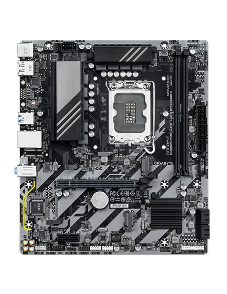 Gigabyte B860M E LGA1851 Micro-ATX pagrindinė plokštė – vaizdas iš viršaus, didesnis