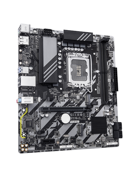 Gigabyte B860M E LGA1851 Micro-ATX pagrindinė plokštė – vaizdas kampu