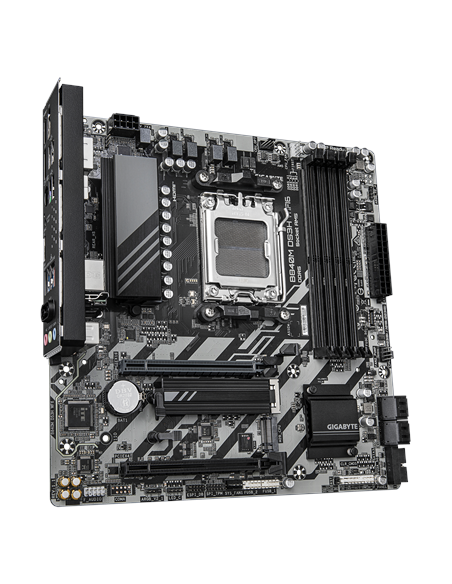 Gigabyte B840M DS3H WIFI6 AM5 Micro-ATX pagrindinė plokštė – vaizdas kampu