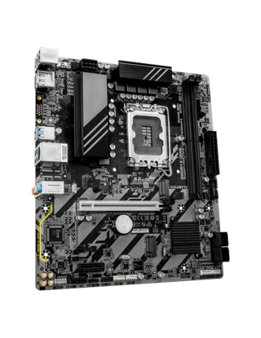 Gigabyte B860M E GEN5 LGA1851 Micro-ATX pagrindinė plokštė – vaizdas kampu