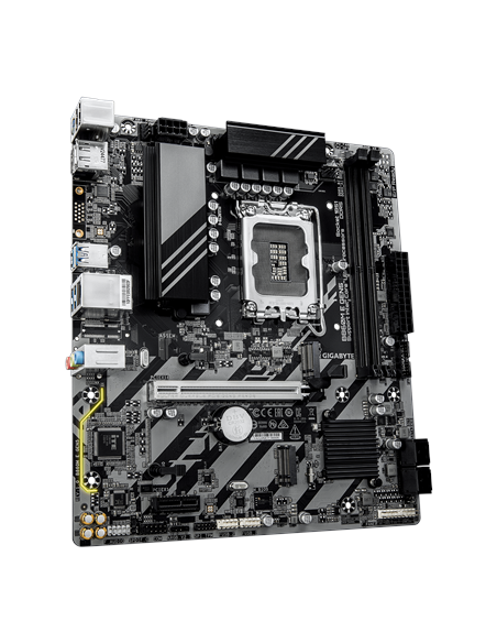 Gigabyte B860M E GEN5 LGA1851 Micro-ATX pagrindinė plokštė – vaizdas kampu
