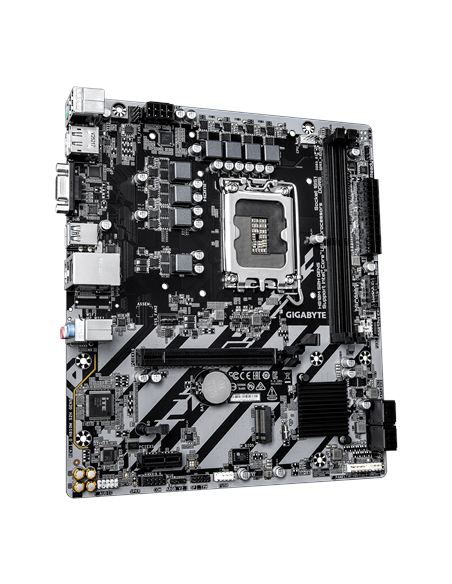 Gigabyte H810M S2H GEN5 LGA1851 Micro-ATX pagrindinė plokštė – vaizdas kampu