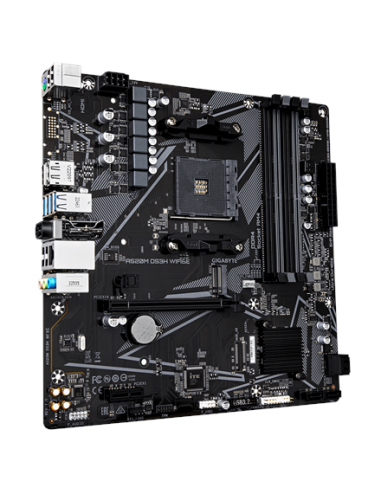 Gigabyte A520M DS3H WIFI6E AM4 Micro-ATX pagrindinė plokštė – vaizdas kampu