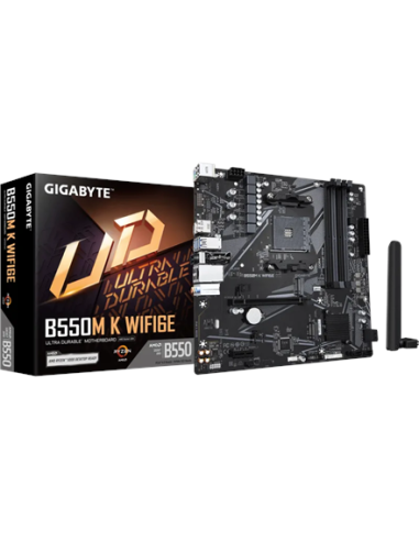 Gigabyte B550M K WIFI6E AM4 Micro-ATX pagrindinė plokštė – su pakuote ir antena