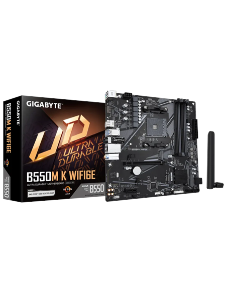 Gigabyte B550M K WIFI6E AM4 Micro-ATX pagrindinė plokštė – su pakuote ir antena