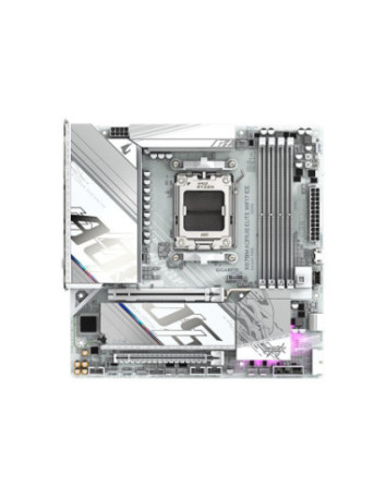 Gigabyte X870M AORUS ELITE WIFI7 ICE balta AM5 Micro-ATX plokštė – vaizdas kampu