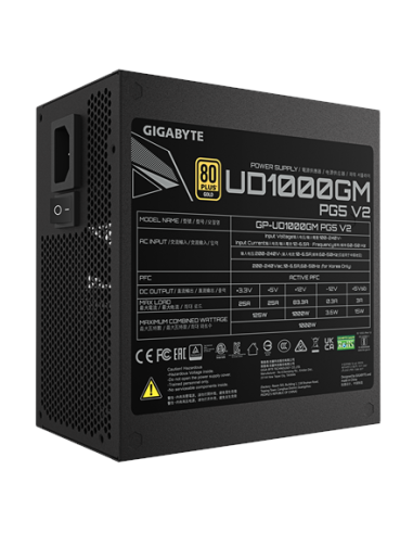Gigabyte UD1000GM PG5 V2 maitinimo blokas – šonas su specifikacijų lipduku
