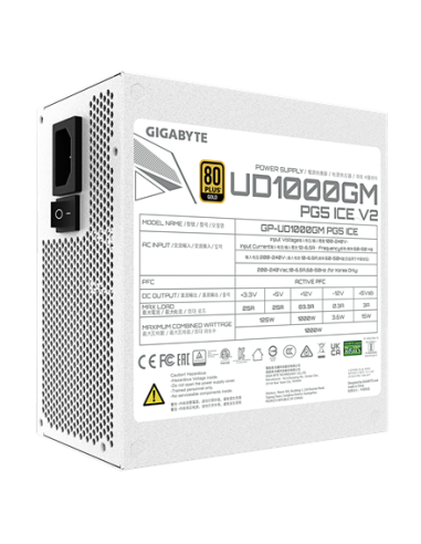 Gigabyte UD1000GM PG5 V2 ICE maitinimo blokas – šonas su specifikacijų lipduku
