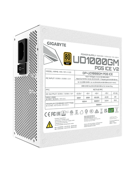 Gigabyte UD1000GM PG5 V2 ICE maitinimo blokas – šonas su specifikacijų lipduku