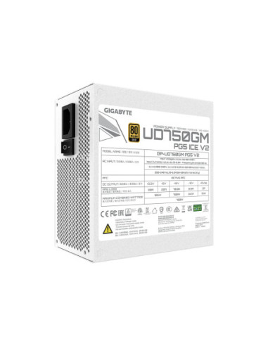 Gigabyte UD750GM PG5 V2 ICE maitinimo blokas – šonas su specifikacijų lipduku