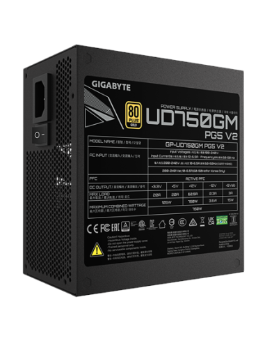 Gigabyte UD750GM PG5 V2 maitinimo blokas – šonas su specifikacijų lipduku