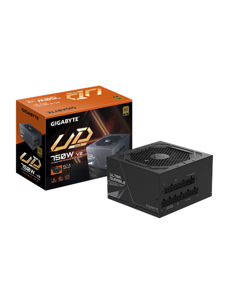 Gigabyte UD750GM PG5 V2 maitinimo blokas – pakuotė ir maitinimo blokas