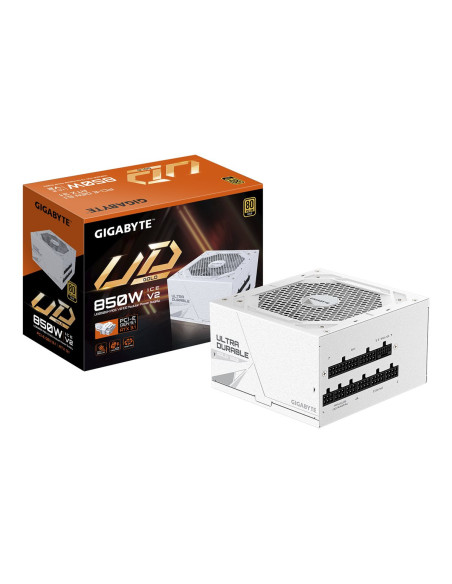 Gigabyte UD850GM PG5 V2 ICE maitinimo blokas – pakuotė ir maitinimo blokas