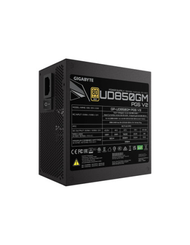 Gigabyte UD850GM PG5 V2 maitinimo blokas – šonas su specifikacijų lipduku