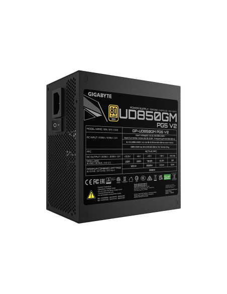 Gigabyte UD850GM PG5 V2 maitinimo blokas – šonas su specifikacijų lipduku