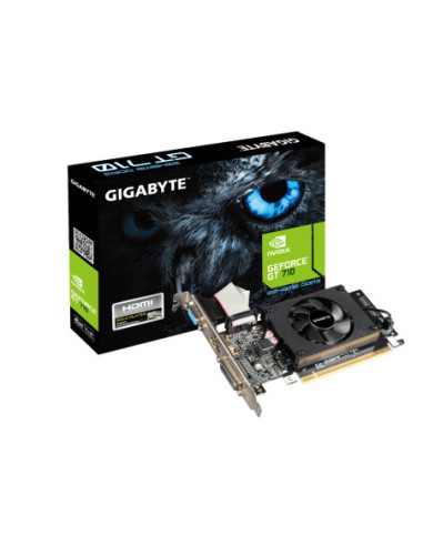 Gigabyte GT 710 Low Profile 2G vaizdo plokštė – pakuotė ir vaizdo plokštė