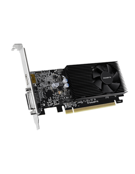 Gigabyte GT 1030 Low Profile D4 2G vaizdo plokštė – vaizdas kampu iš priekio