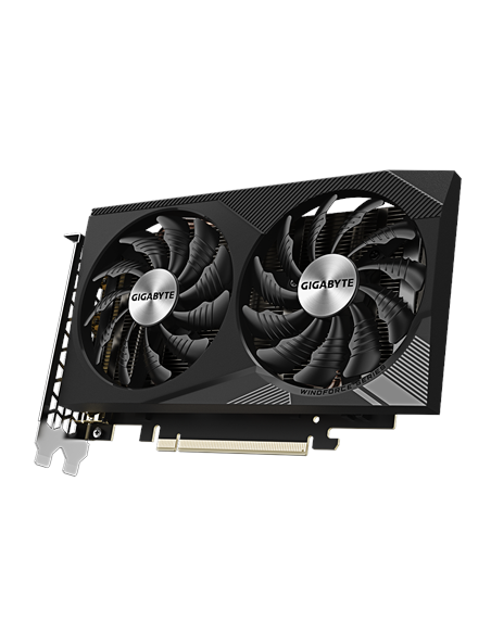 Gigabyte RTX 3050 WINDFORCE OC V2 8G vaizdo plokštė – vaizdas kampu iš priekio (2)