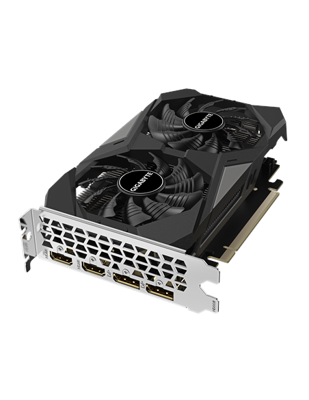 Gigabyte RTX 3050 WINDFORCE OC V2 6G vaizdo plokštė – vaizdas kampu iš viršaus