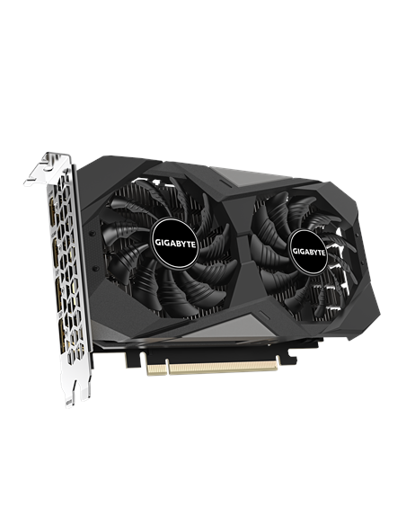 Gigabyte RTX 3050 WINDFORCE OC V2 6G vaizdo plokštė – vaizdas kampu iš priekio