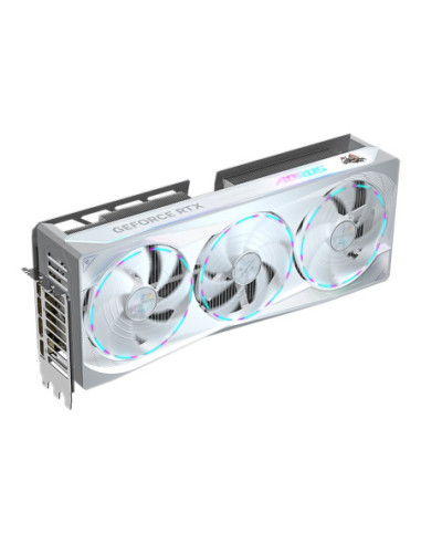 Gigabyte AORUS RTX 5080 MASTER ICE 16G vaizdo plokštė – vaizdas kampu iš priekio