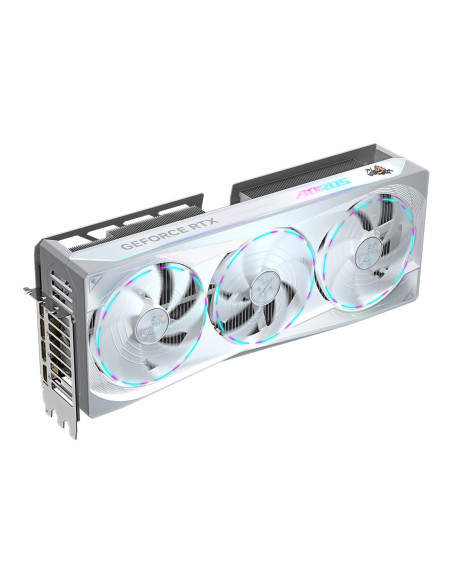 Gigabyte AORUS RTX 5080 MASTER ICE 16G vaizdo plokštė – vaizdas kampu iš priekio