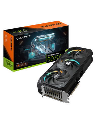Gigabyte RTX 5070 Ti GAMING OC 16G vaizdo plokštė – pakuotė ir vaizdo plokštė