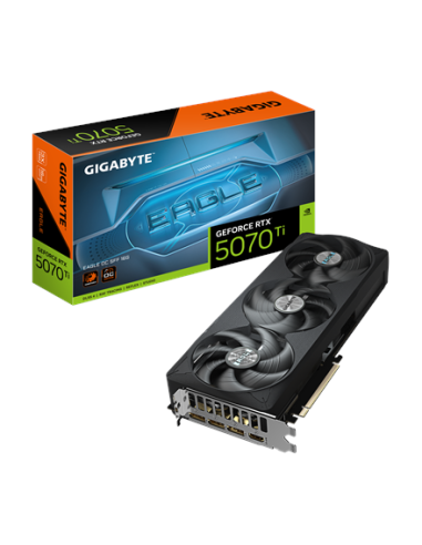 Gigabyte RTX 5070 Ti EAGLE OC SFF 16G vaizdo plokštė – pakuotė ir vaizdo plokštė