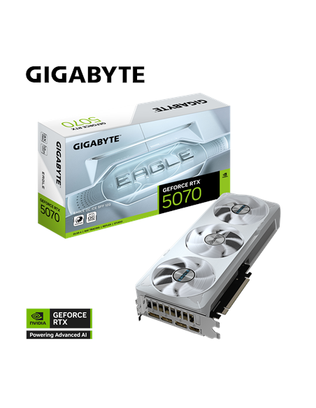 Gigabyte RTX 5070 EAGLE OC ICE SFF 12G balta vaizdo plokštė – pakuotė
