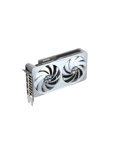 Gigabyte RTX 5060 Ti EAGLE OC ICE 8G GDDR7 balta vaizdo plokštė – vaizdas kampu iš kitos pusės