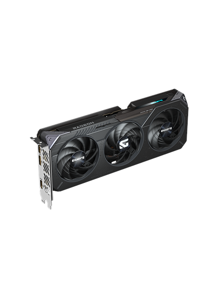 Gigabyte RX 9060 XT GAMING OC 16G GDDR6 vaizdo plokštė – vaizdas kampu iš kitos pusės