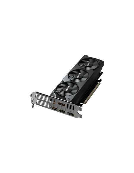 Gigabyte RTX 5050 OC Low Profile 8G GDDR6 vaizdo plokštė – vaizdas kampu iš kitos pusės