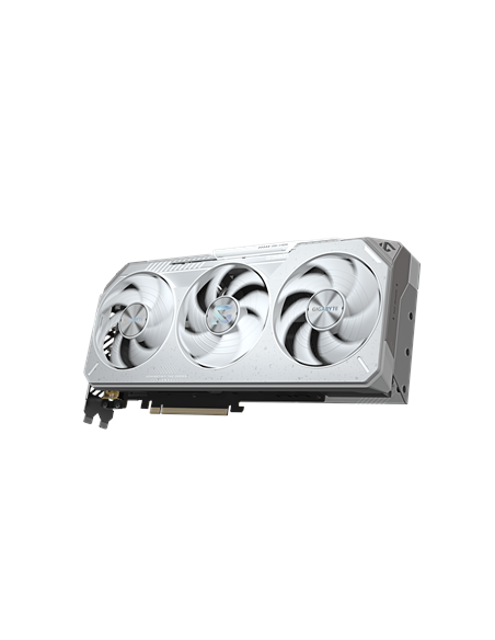 Gigabyte RX 9070 XT GAMING OC ICE 16G GDDR6 balta vaizdo plokštė – vaizdas kampu