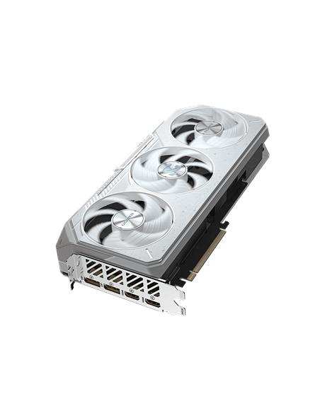 Gigabyte RX 9070 XT GAMING OC ICE 16G GDDR6 balta vaizdo plokštė – vaizdas kampu iš viršaus