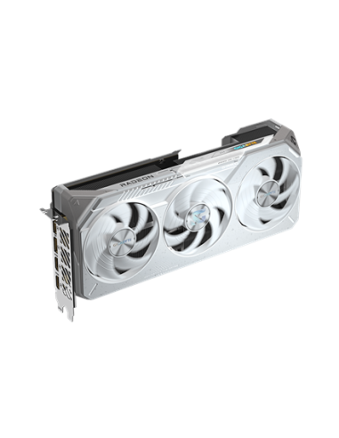 Gigabyte RX 9070 XT GAMING OC ICE 16G GDDR6 balta vaizdo plokštė – vaizdas kampu iš kitos pusės
