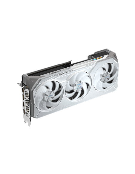 Gigabyte RX 9070 XT GAMING OC ICE 16G GDDR6 balta vaizdo plokštė – vaizdas kampu iš kitos pusės