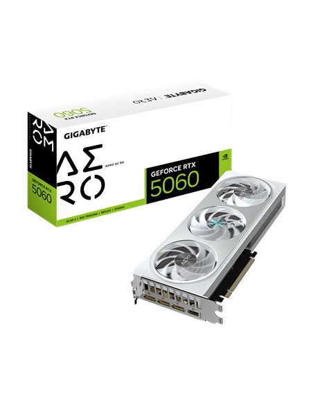 Gigabyte RTX 5060 AERO OC 8G GDDR7 balta vaizdo plokštė – su pakuote