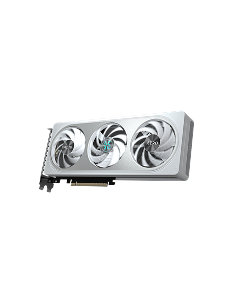 Gigabyte RTX 5060 AERO OC 8G GDDR7 balta vaizdo plokštė – vaizdas kampu