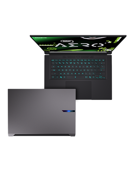 Gigabyte AERO X16 1WH 16" WQXGA 165Hz nešiojamas kompiuteris – klaviatūra ir dangtis iš viršaus