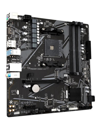 GIGABYTE A520M DS3H V2 pagrindinė plokštė – plokštės vaizdas kampu