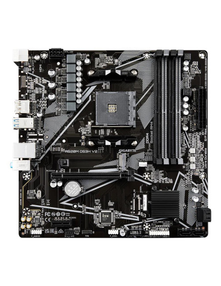 GIGABYTE A520M DS3H V2 pagrindinė plokštė – komponentų ir lizdų išdėstymas