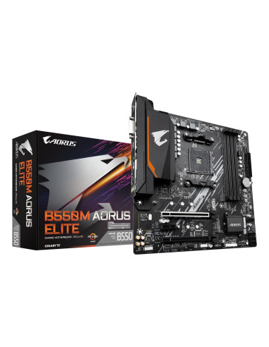 GIGABYTE B550M AORUS ELITE pagrindinė plokštė – plokštė ir pakuotė