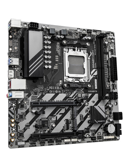 GIGABYTE B840M D2H pagrindinė plokštė – plokštės vaizdas kampu