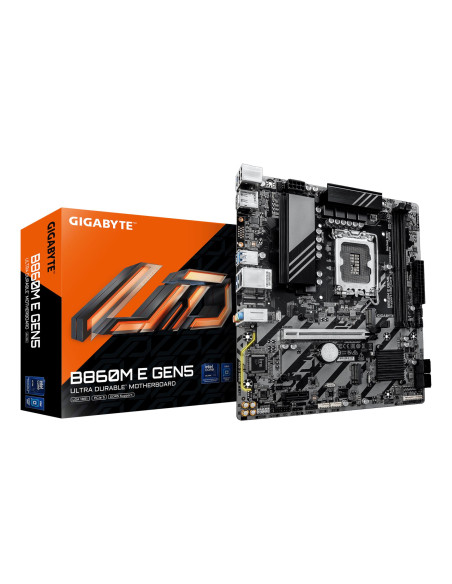 GIGABYTE B860M E GEN5 pagrindinė plokštė – plokštė ir pakuotė