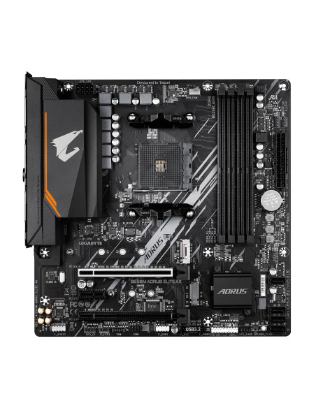 GIGABYTE B550M AORUS ELITE AX pagrindinė plokštė – vaizdas iš viršaus