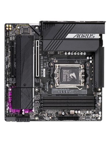 GIGABYTE B650M AORUS ELITE pagrindinė plokštė – procesoriaus ir atminties lizdai