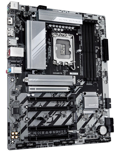 GIGABYTE B860 DS3H pagrindinė plokštė – plokštės vaizdas kampu