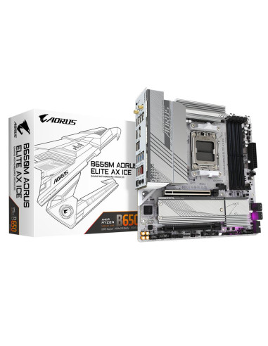 GIGABYTE B650M AORUS ELITE AX ICE pagrindinė plokštė – plokštė ir pakuotė