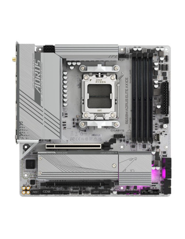 GIGABYTE B650M AORUS ELITE AX ICE pagrindinė plokštė – vaizdas iš viršaus