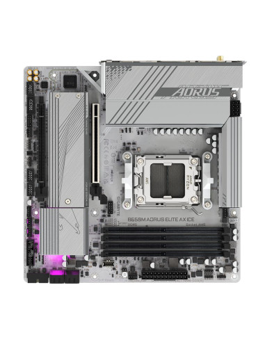GIGABYTE B650M AORUS ELITE AX ICE pagrindinė plokštė – procesoriaus ir atminties lizdai